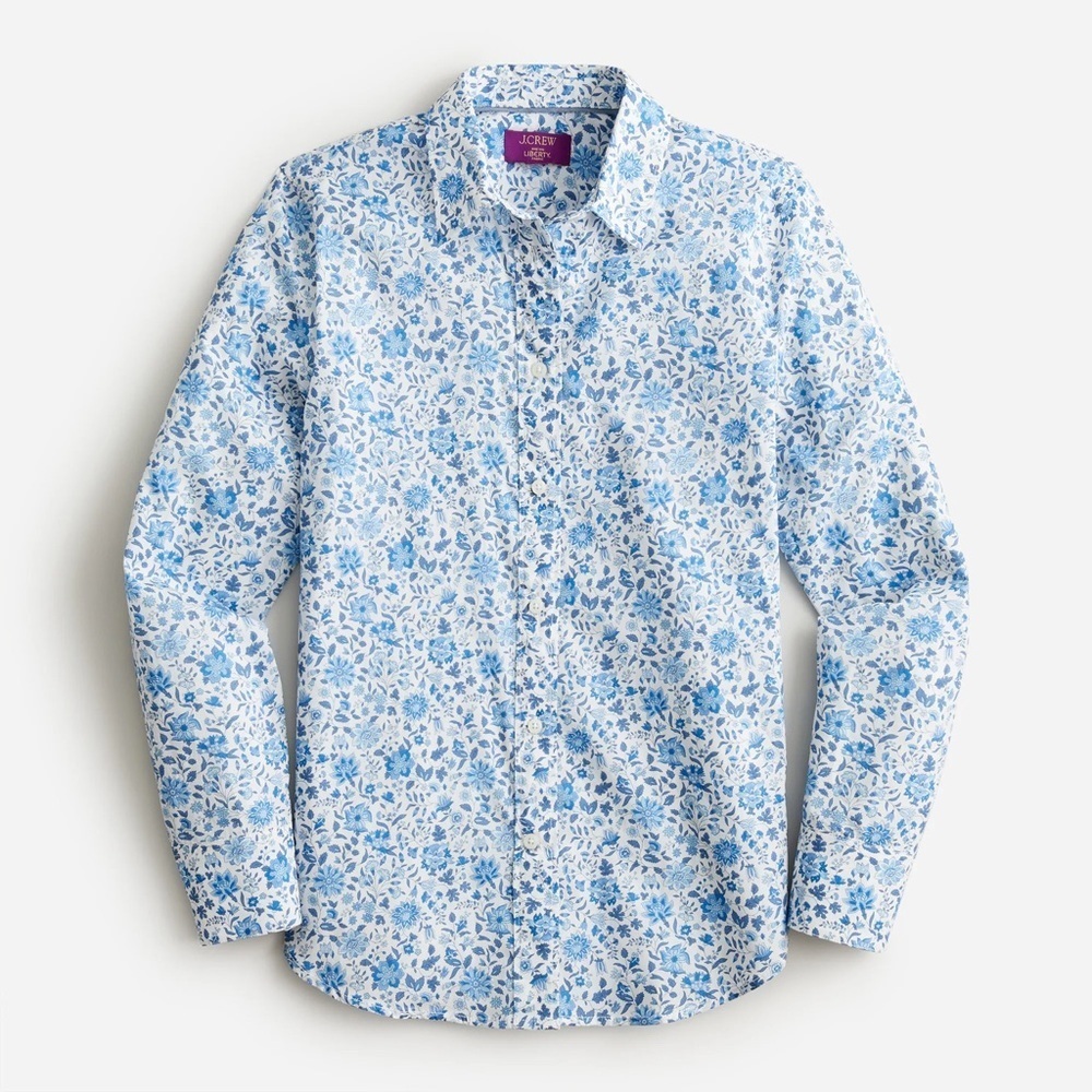 J. Crew Slim-fit Button Down Shirt Liberty Grace Emily Bell Fabric White Blue 0
